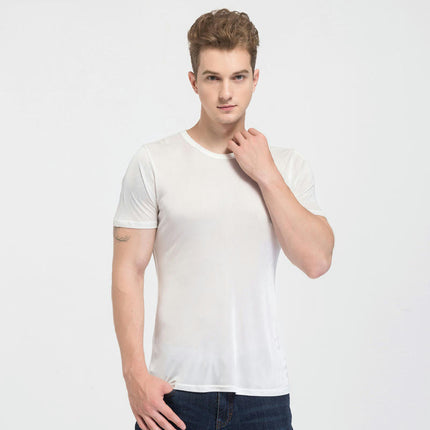 Summer Solid Color Round Neck Short Sleeve T-shirt Men's Mulberry Silk Knit Comfortable Breathable Shirt