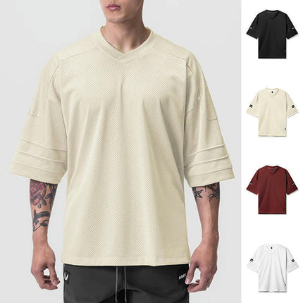 Men's T-shirt Loose Large Size V-neck Short-sleeved Mesh Quick-dry Sports Basketball Jerseys