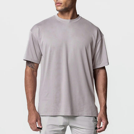 Men's T-shirt - Loose Round Neck Short Sleeve - Bottom Hem Split Sports Bottoming T-shirt