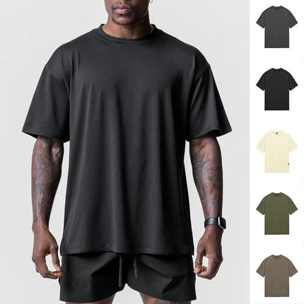 Men's  Solid Color T-Shirt Short Sleeve Fashion Loose Round Neck Gym Sports Leisure Fitness Top