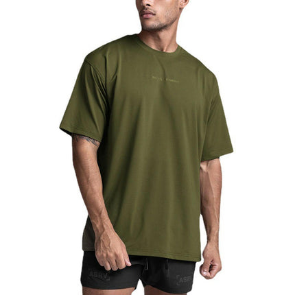 Men's Drop Shoulder Short Sleeve T Shirt Loose Solid Color Breathable Perspiration Bottom Shirt