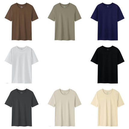 Men's Short Sleeve T-Shirt Solid Long-staple Cotton Knit Loose Fit T-shirt