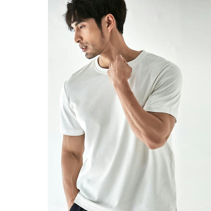 Men's Short Sleeve T-Shirt Solid Long-staple Cotton Knit Loose Fit T-shirt