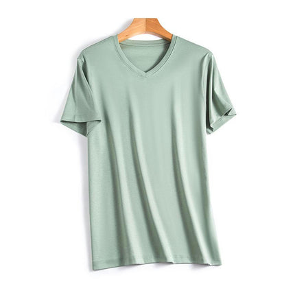 Men's Mercerized Cotton Short-sleeved T-shirt Solid Color Breathable Round Neck / V-neck T-shirt