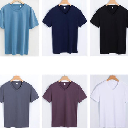 Men's Mercerized Cotton T-ShirtCurve HemLightweight Cool Crew/V-Neck Casual Basic T-Shirt 1