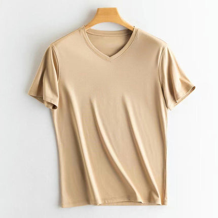 Men's Mercerized Cotton Short-sleeved T-shirt Solid Color Breathable Round Neck / V-neck T-shirt