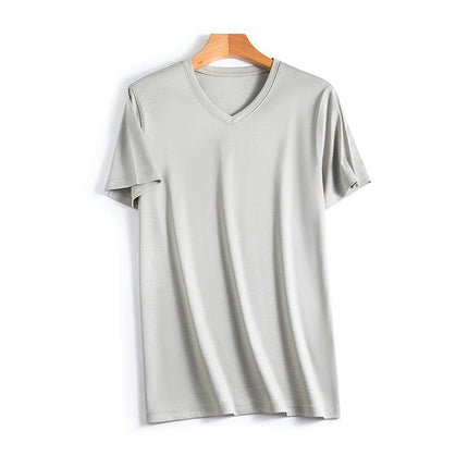 Men's Mercerized Cotton Short-sleeved T-shirt Solid Color Breathable Round Neck / V-neck T-shirt