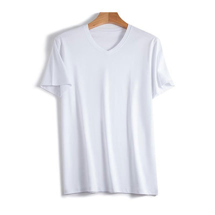 Men's Mercerized Cotton Short-sleeved T-shirt Solid Color Breathable Round Neck / V-neck T-shirt