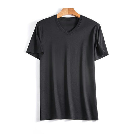 Men's Mercerized Cotton Short-sleeved T-shirt Solid Color Breathable Round Neck / V-neck T-shirt