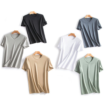 Men's Mercerized Cotton Short-sleeved T-shirt Solid Color Breathable Round Neck / V-neck T-shirt