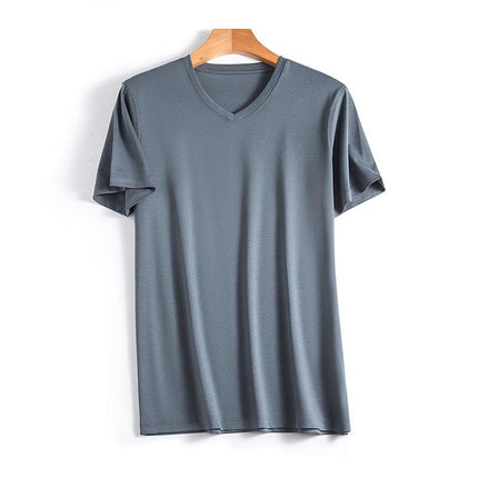 Men's Mercerized Cotton Short-sleeved T-shirt Solid Color Breathable Round Neck / V-neck T-shirt