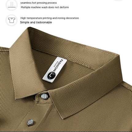 Men's Classic Fit Short Sleeve Lapel Shirt Uncut Business Casual Short Sleeve T-Shirt