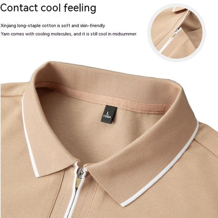 Mens Zipper Shirts Casual Knit Tops Short Sleeve T Shirt Classic Fit Shirt