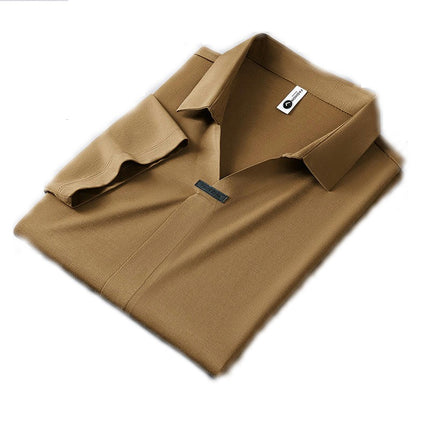 Men's Short Sleeve T Shirt Business Casual Non Iron V-Neck Shirt Collar T Shirt Top