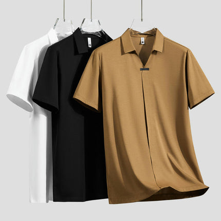 Men's Short Sleeve T Shirt Business Casual Non Iron V-Neck Shirt Collar T Shirt Top