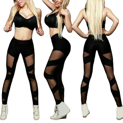 Women's Mesh Sheer Stretchy Leggings High Waisted Yoga Pants