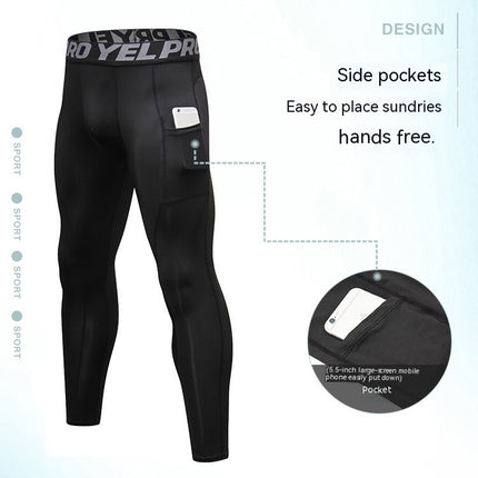 Men's Dry Fit Compression Pants Running Tights Leggings with Phone Pocket