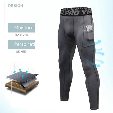 Men's Dry Fit Compression Pants Running Tights Leggings with Phone Pocket