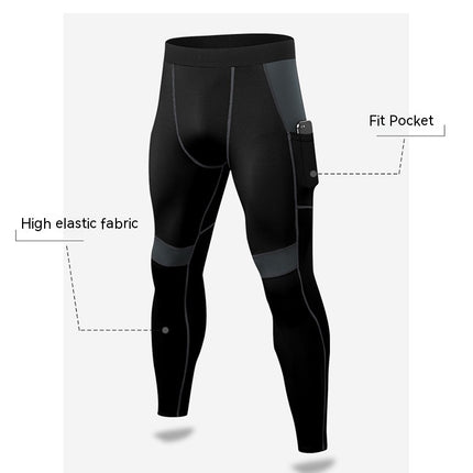 Men's Elasticity Pants, Cool Dry Athletic Workout Running Tights Leggings with Pocket