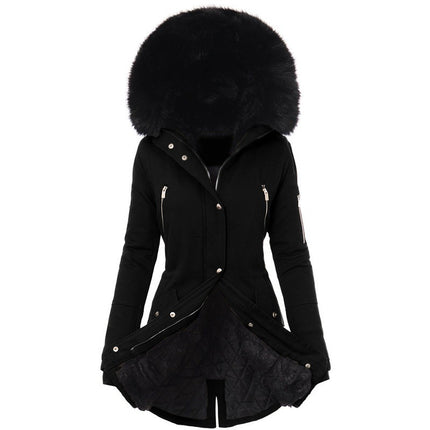 Women Winter Warm Coat Classic Cotton Jacket Faux Fur Hooded Windproof Coat