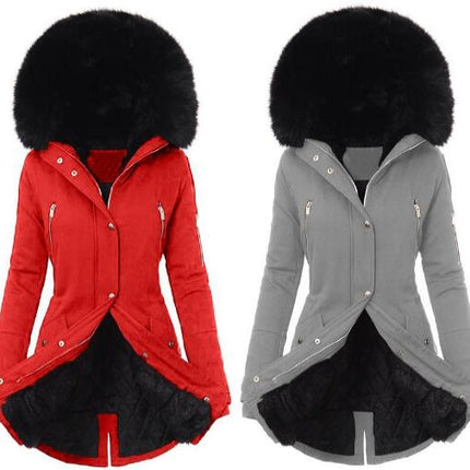 Women Winter Warm Coat Classic Cotton Jacket Faux Fur Hooded Windproof Coat