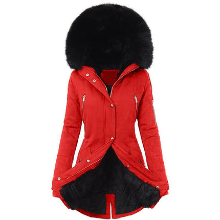 Women Winter Warm Coat Classic Cotton Jacket Faux Fur Hooded Windproof Coat