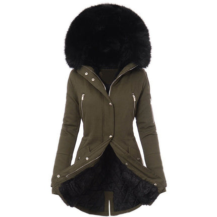 Women Winter Warm Coat Classic Cotton Jacket Faux Fur Hooded Windproof Coat