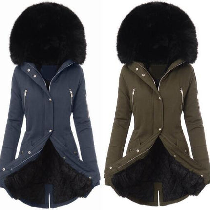 Women Winter Warm Coat Classic Cotton Jacket Faux Fur Hooded Windproof Coat