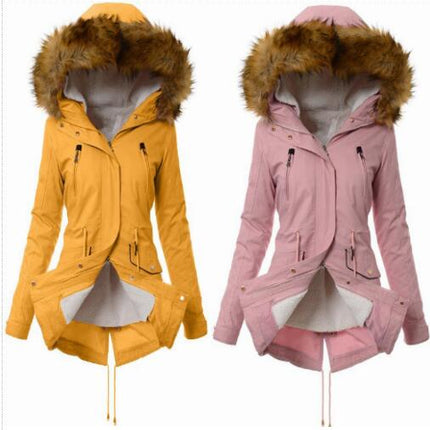 Women's Thickened Wool Lined Parka Coat (Winter) Full Zipper Faux Fur Hooded Coat