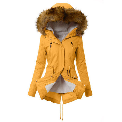 Women's Thickened Wool Lined Parka Coat (Winter) Full Zipper Faux Fur Hooded Coat