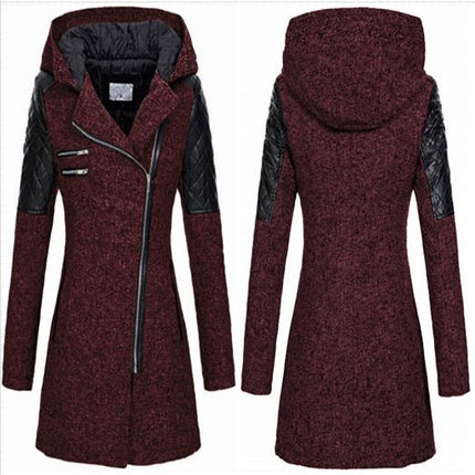 Women's Winter Thickened Cotton Jacket, Warm Coat - Hooded Oblique Zipper Long Ladies Jacket