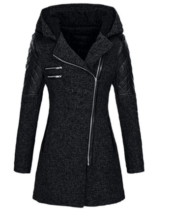 Women's Winter Thickened Cotton Jacket, Warm Coat - Hooded Oblique Zipper Long Ladies Jacket