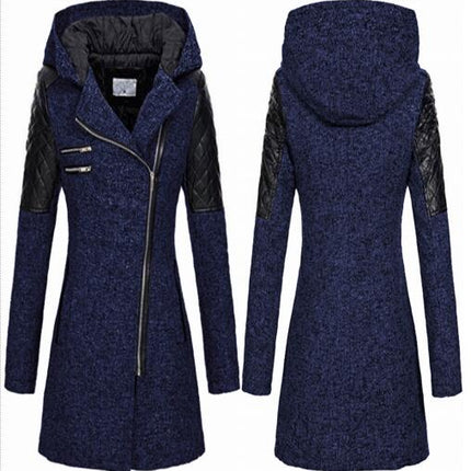 Women's Winter Thickened Cotton Jacket, Warm Coat - Hooded Oblique Zipper Long Ladies Jacket