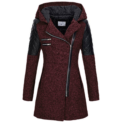 Women's Winter Thickened Cotton Jacket, Warm Coat - Hooded Oblique Zipper Long Ladies Jacket