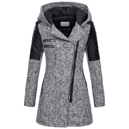 Women's Winter Thickened Cotton Jacket, Warm Coat - Hooded Oblique Zipper Long Ladies Jacket