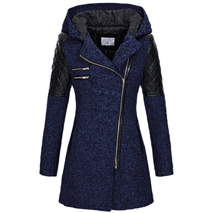 Women's Winter Thickened Cotton Jacket, Warm Coat - Hooded Oblique Zipper Long Ladies Jacket