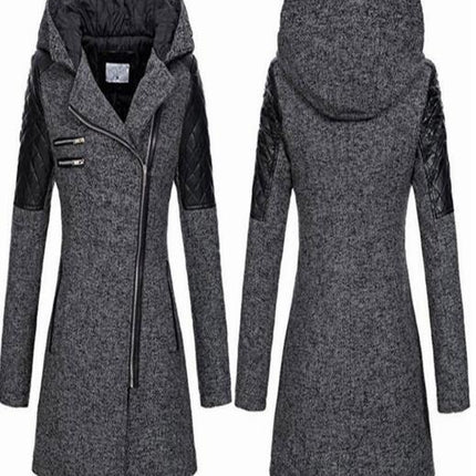 Women's Winter Thickened Cotton Jacket, Warm Coat - Hooded Oblique Zipper Long Ladies Jacket