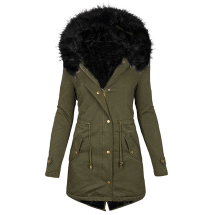 Women's Warm Faux Fur Hooded Coat Long Sleeve Wool Lined Winter Coat Parka Coat Jacket