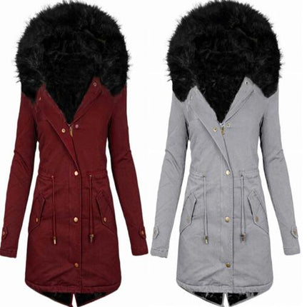 Women's Warm Faux Fur Hooded Coat Long Sleeve Wool Lined Winter Coat Parka Coat Jacket