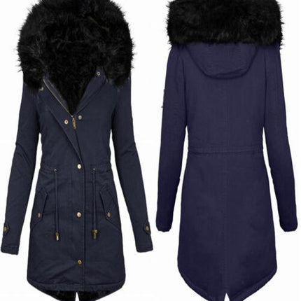 Women's Warm Faux Fur Hooded Coat Long Sleeve Wool Lined Winter Coat Parka Coat Jacket