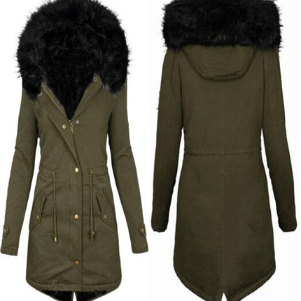 Women's Warm Faux Fur Hooded Coat Long Sleeve Wool Lined Winter Coat Parka Coat Jacket