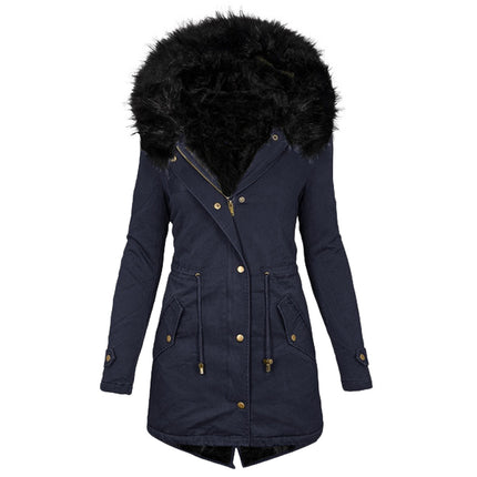 Women's Warm Faux Fur Hooded Coat Long Sleeve Wool Lined Winter Coat Parka Coat Jacket