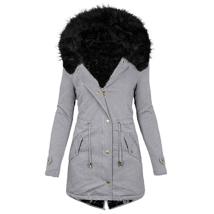 Women's Warm Faux Fur Hooded Coat Long Sleeve Wool Lined Winter Coat Parka Coat Jacket