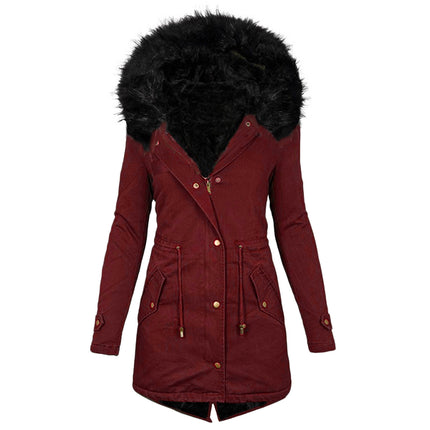 Women's Warm Faux Fur Hooded Coat Long Sleeve Wool Lined Winter Coat Parka Coat Jacket