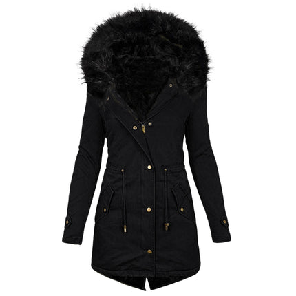 Women's Warm Faux Fur Hooded Coat Long Sleeve Wool Lined Winter Coat Parka Coat Jacket