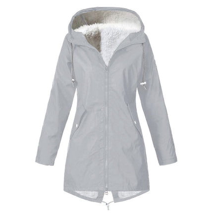 Women's Waterproof Faux Fur Lined Hooded Jacket Winter Zipper Thickened Warm Long Hiking Jacket