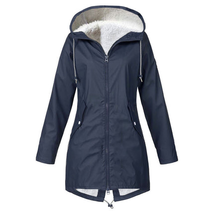 Women's Waterproof Faux Fur Lined Hooded Jacket Winter Zipper Thickened Warm Long Hiking Jacket