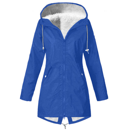 Women's Waterproof Faux Fur Lined Hooded Jacket Winter Zipper Thickened Warm Long Hiking Jacket