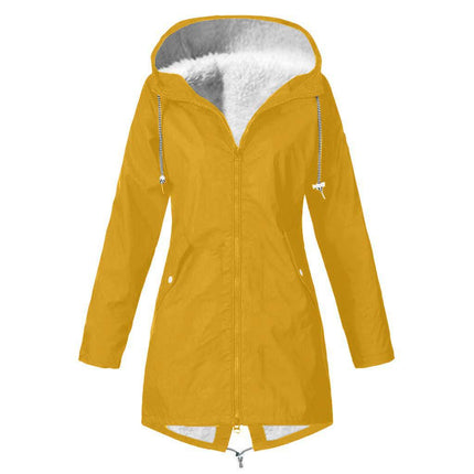 Women's Waterproof Faux Fur Lined Hooded Jacket Winter Zipper Thickened Warm Long Hiking Jacket