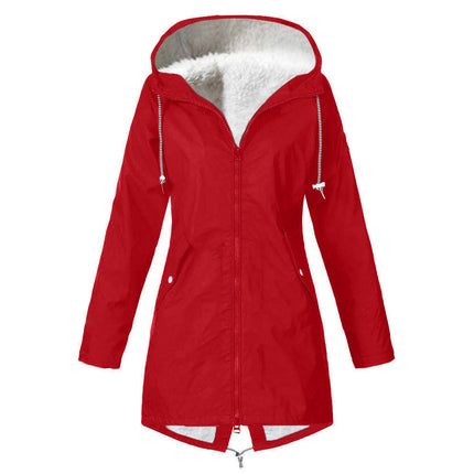 Women's Waterproof Faux Fur Lined Hooded Jacket Winter Zipper Thickened Warm Long Hiking Jacket